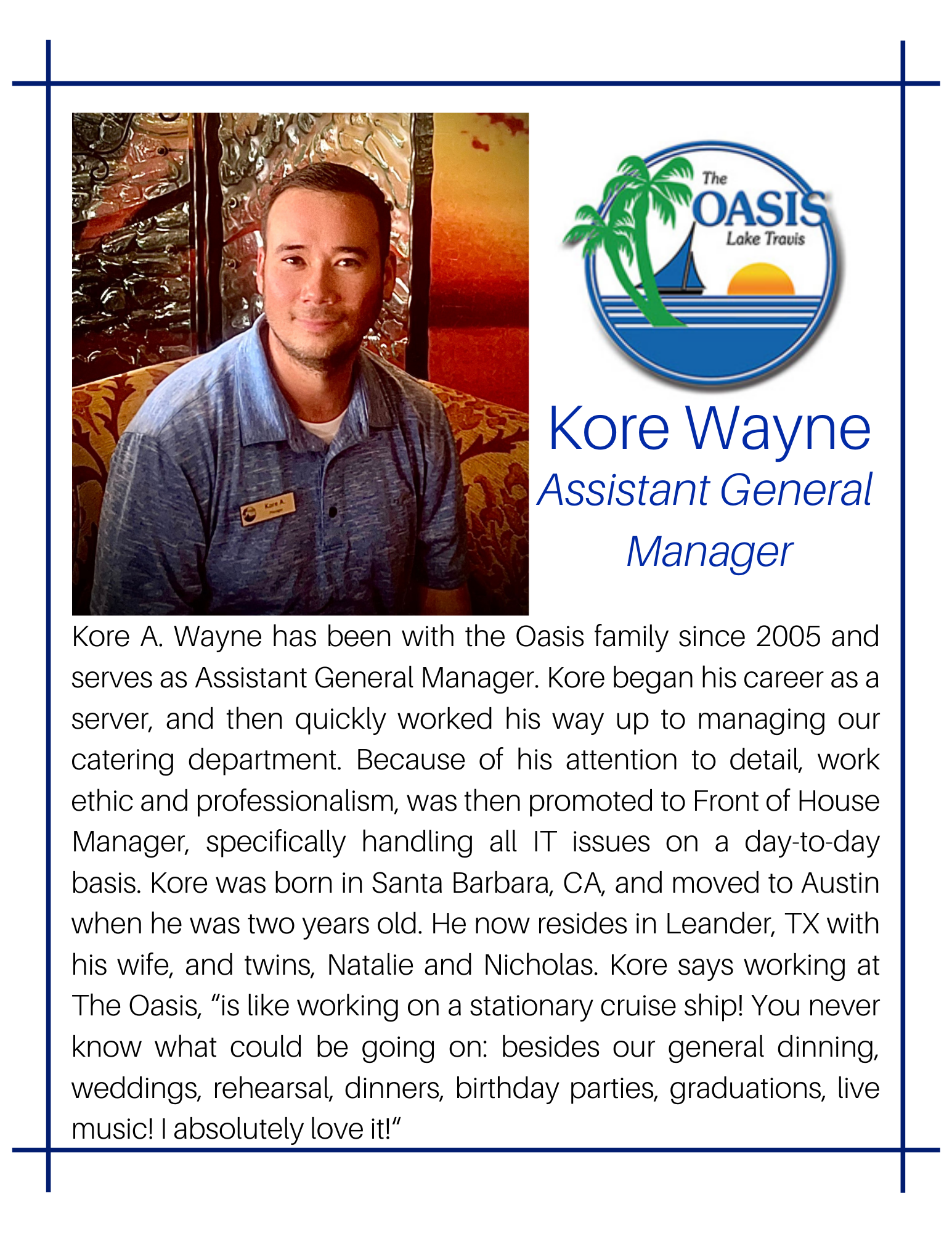 Assistant General Manager Kore Wayne